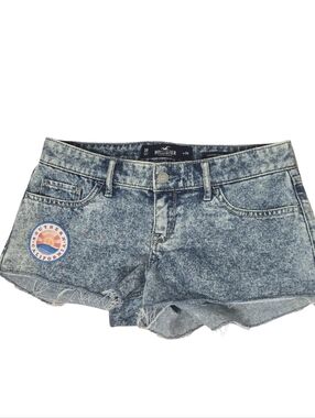 Hollister Women's Acid-Wash Blue Denim Cutoff Shorts with Patch Size 28